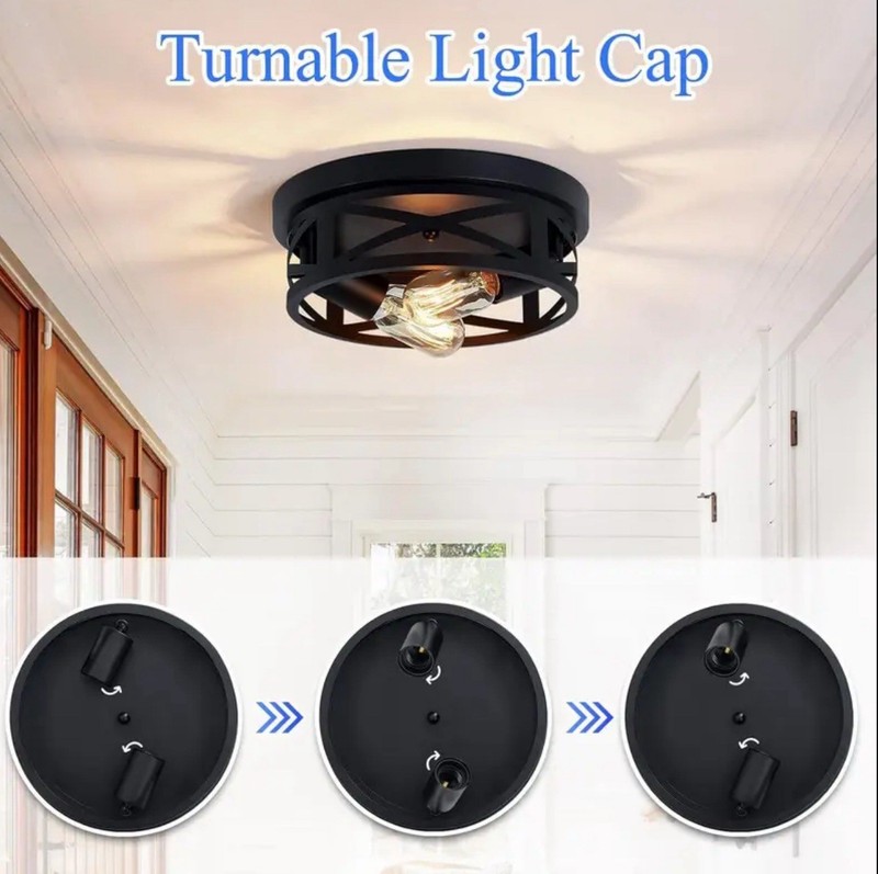 Black Industrial Flush Mount Ceiling Light 2-Light Modern Farmhouse Fixture gallery