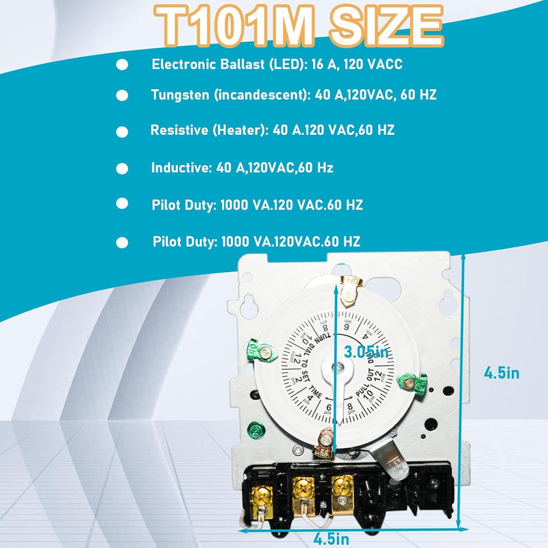 T101M Pool Pump Timer Mechanism 24-Hour 120V 40A 60Hz SPST Mechanical Switch gallery