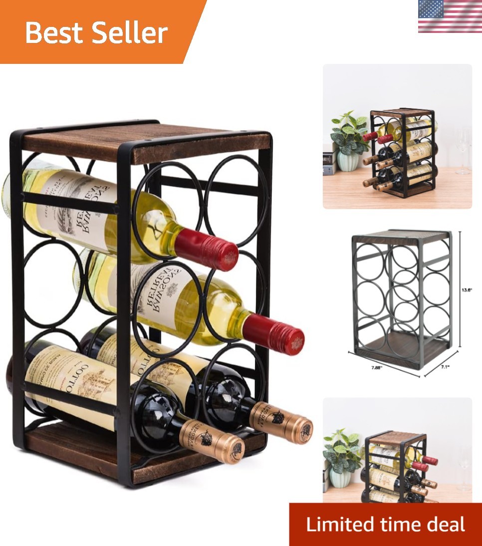 Countertop Rustic Wine Holder for 6 Bottles - No Assembly Required, Brown Finish gallery