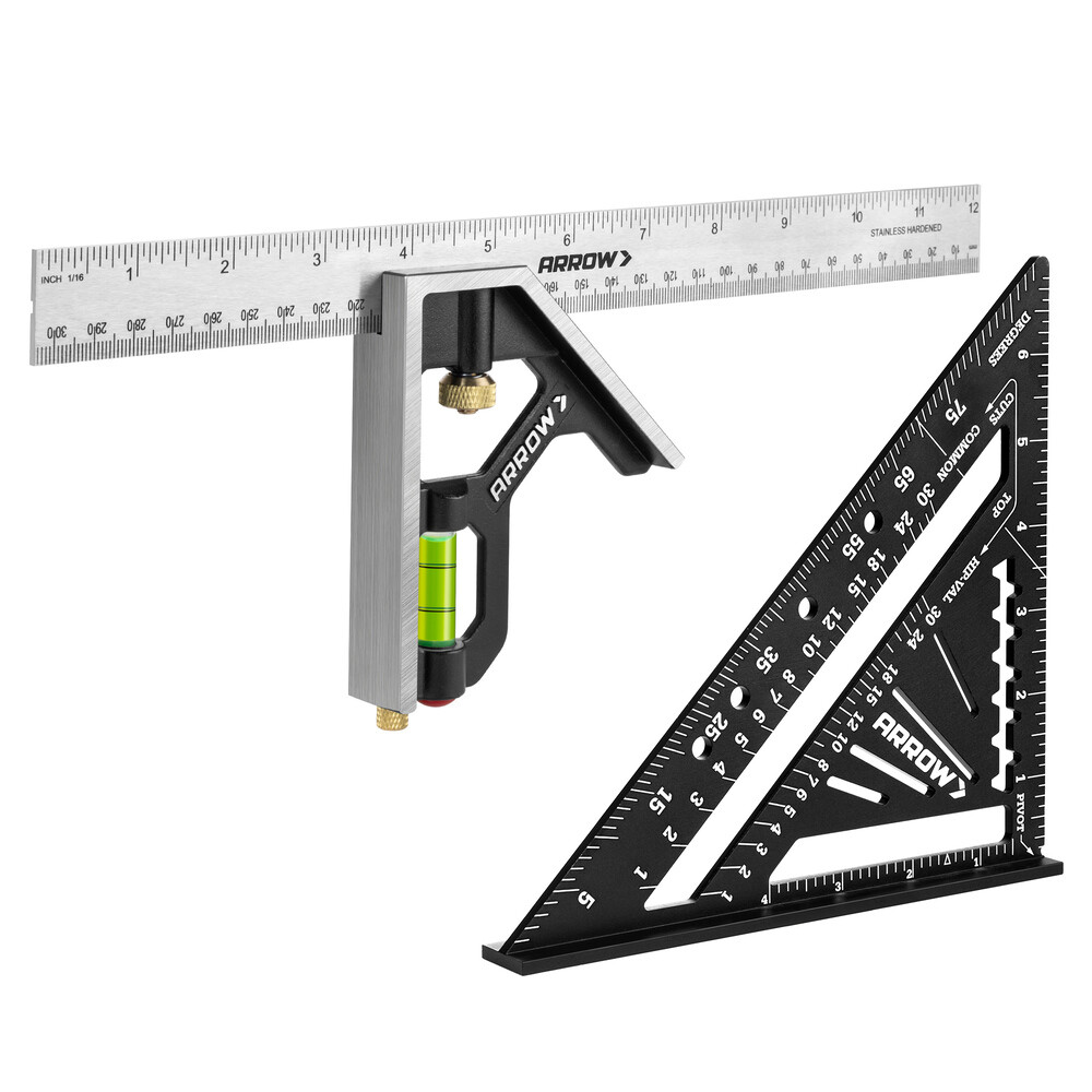 Arrow 12" Zinc Alloy Combination Square Set & 7" Aluminum Alloy Carpenter Square gallery