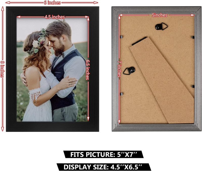 2 Pack 5X7 Picture Frame, Black for Wall and Tabletop Display, Resistant Plastic gallery