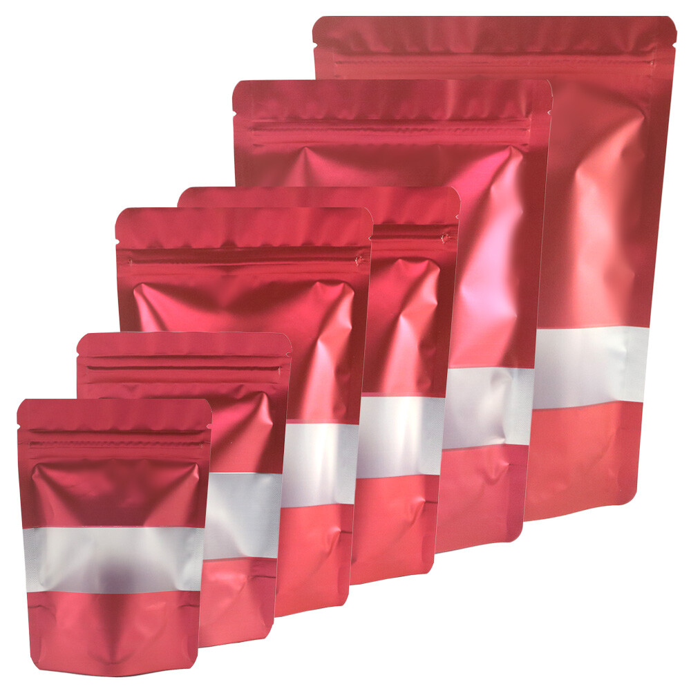 Matte Red Food Safe Pouches, Smell Proof Mylar Stand Up Bags With Heat Seal gallery