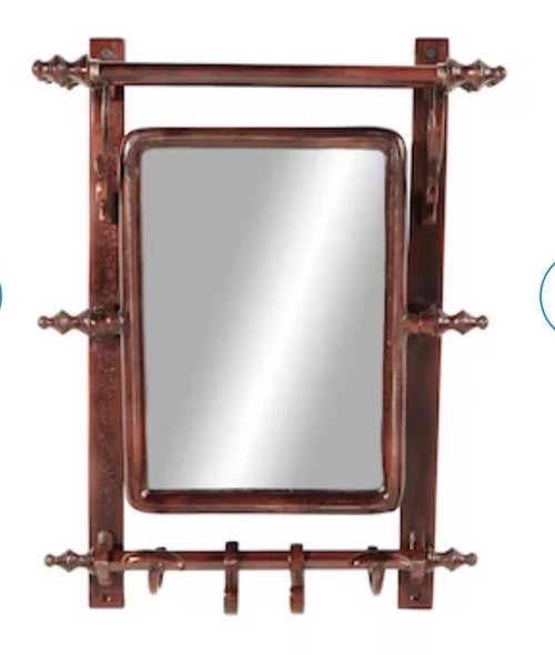 Brown Bathroom Wall Rack with Hooks & Rectangular Mirror 9in D x 16in L - NEW gallery