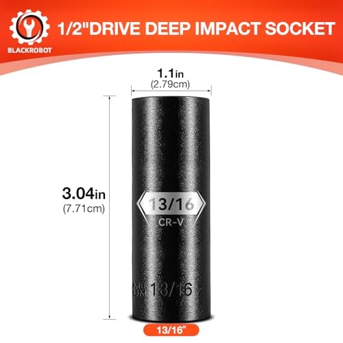 1/2 Inch Drive 6-Point Deep Socket Deep Impact Socket, CR-V Steel 13/16 inch gallery