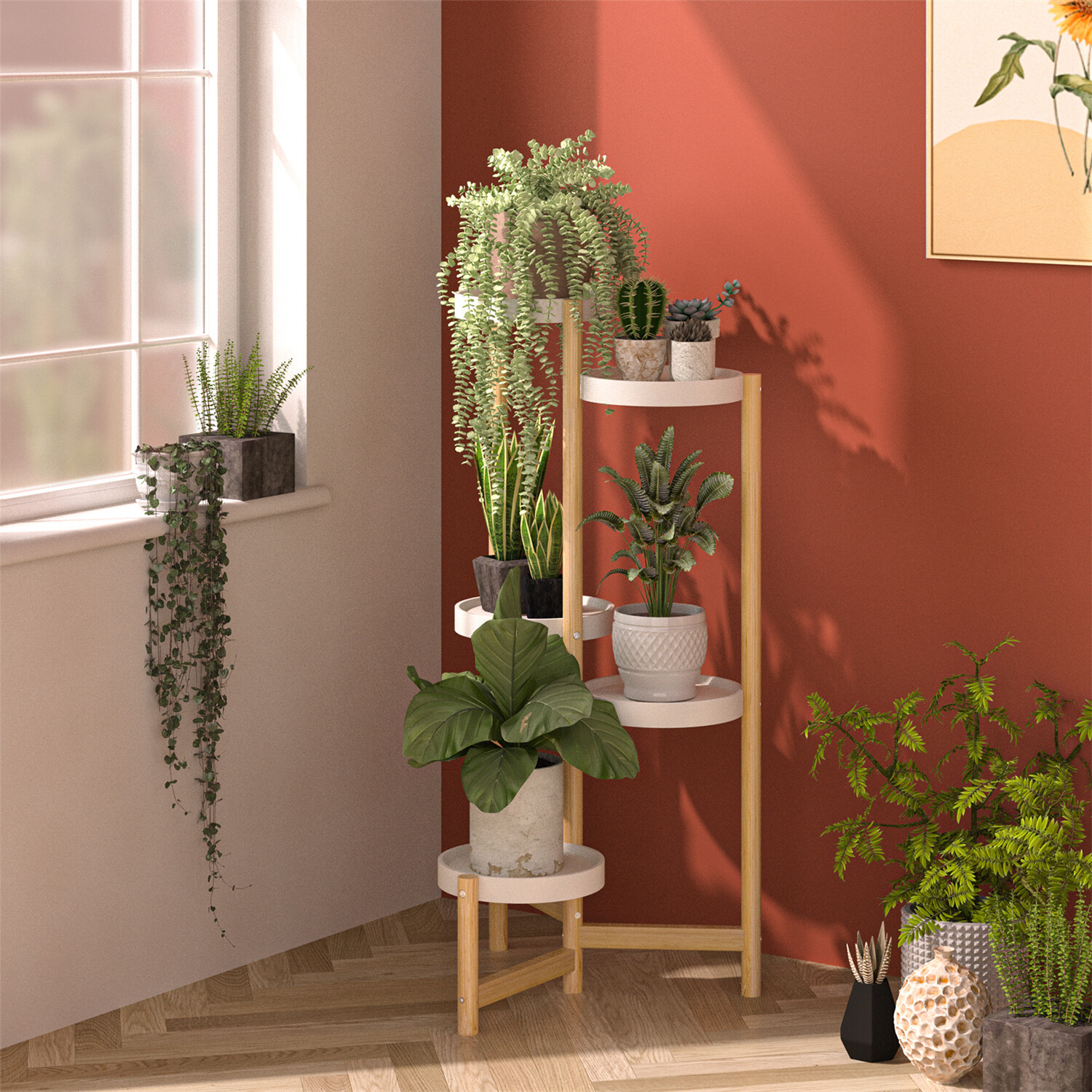 Solid Wood 3/4/5 Tier Plant Stand with Firm White Tray In/Outdoor Plant Holder gallery