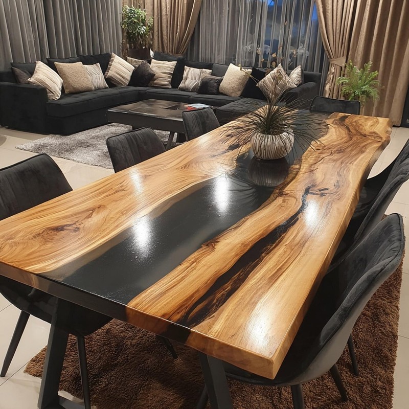 Custom Walnut Epoxy River Dining Table Top 60x30 | Live Edge Handmade gallery