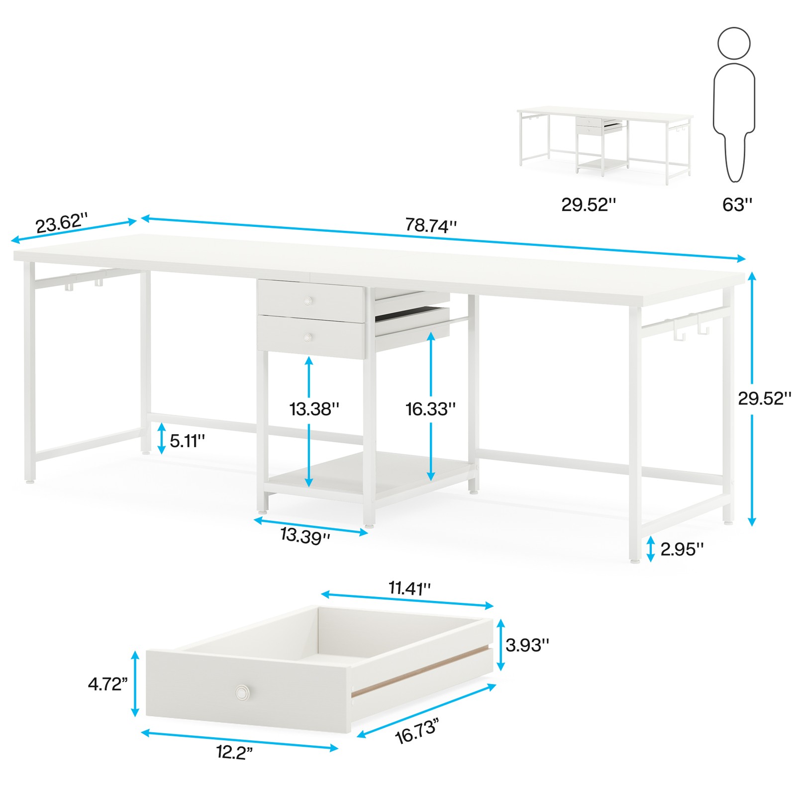 79 Inch Extra Long Desk with 2 Drawers, Two Person Computer Desk Double Desk gallery