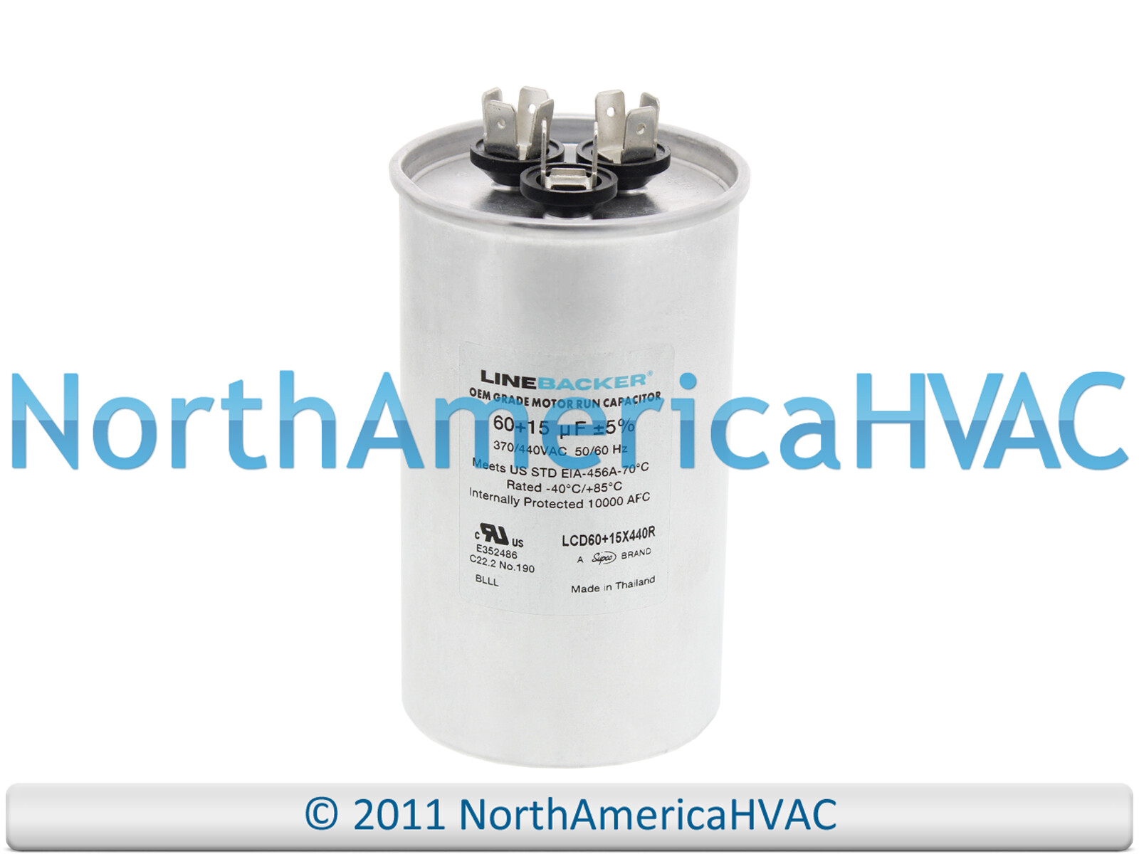 Motor Round Dual Run Capacitor 60 + 15 MFD 370 440 Volt fits Supco CR60+15x370R gallery