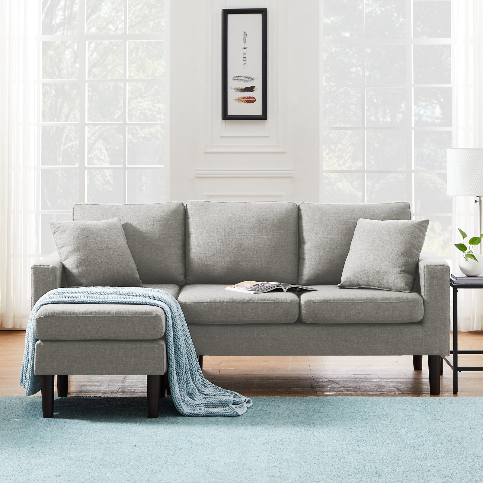 TFC&H Co. 72" Sectional Sofa Left Hand Facing w/ 2 Fabric Pillows- Ships from Th gallery