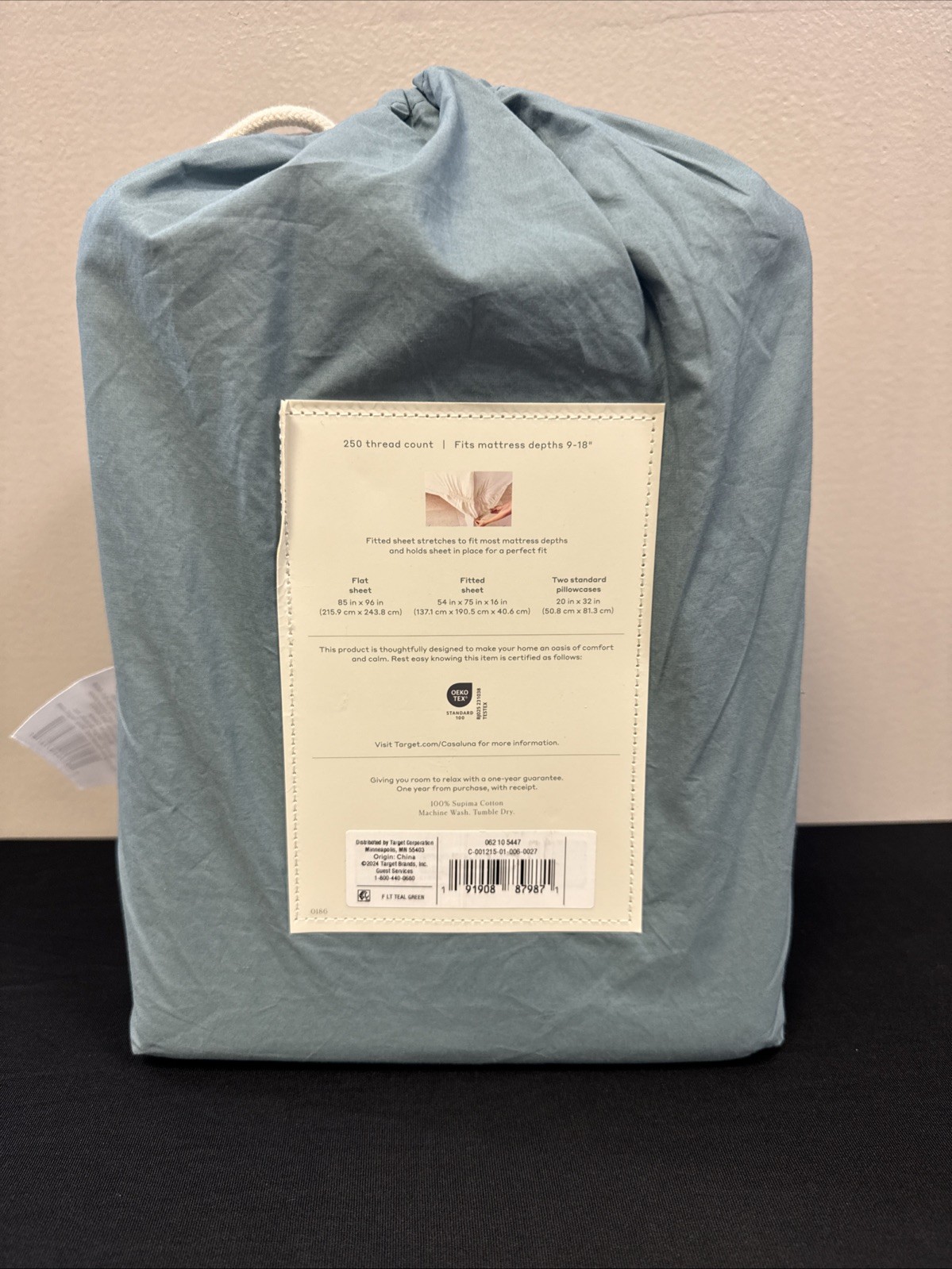 Casaluna Full Size Washed Supima Cotton Percale Light Teal Green 4 Pc Sheet Set gallery