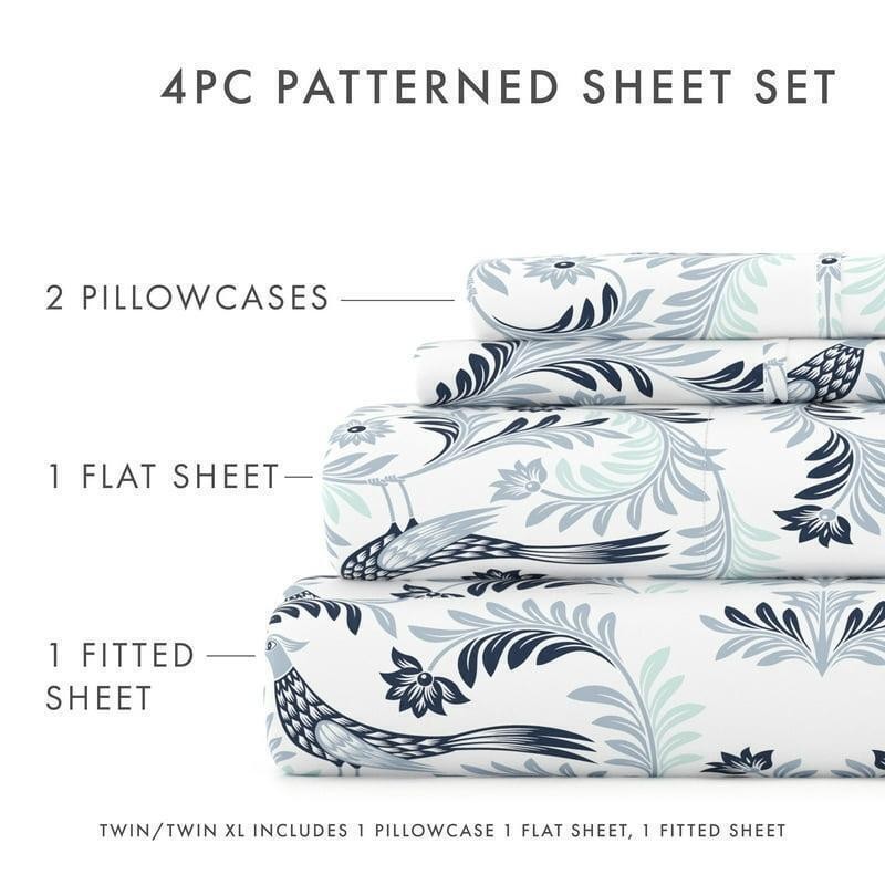 Navy Damask Microfiber 4 Piece Queen Bed Sheet Set Hypoallergenic Cozy Soft New gallery