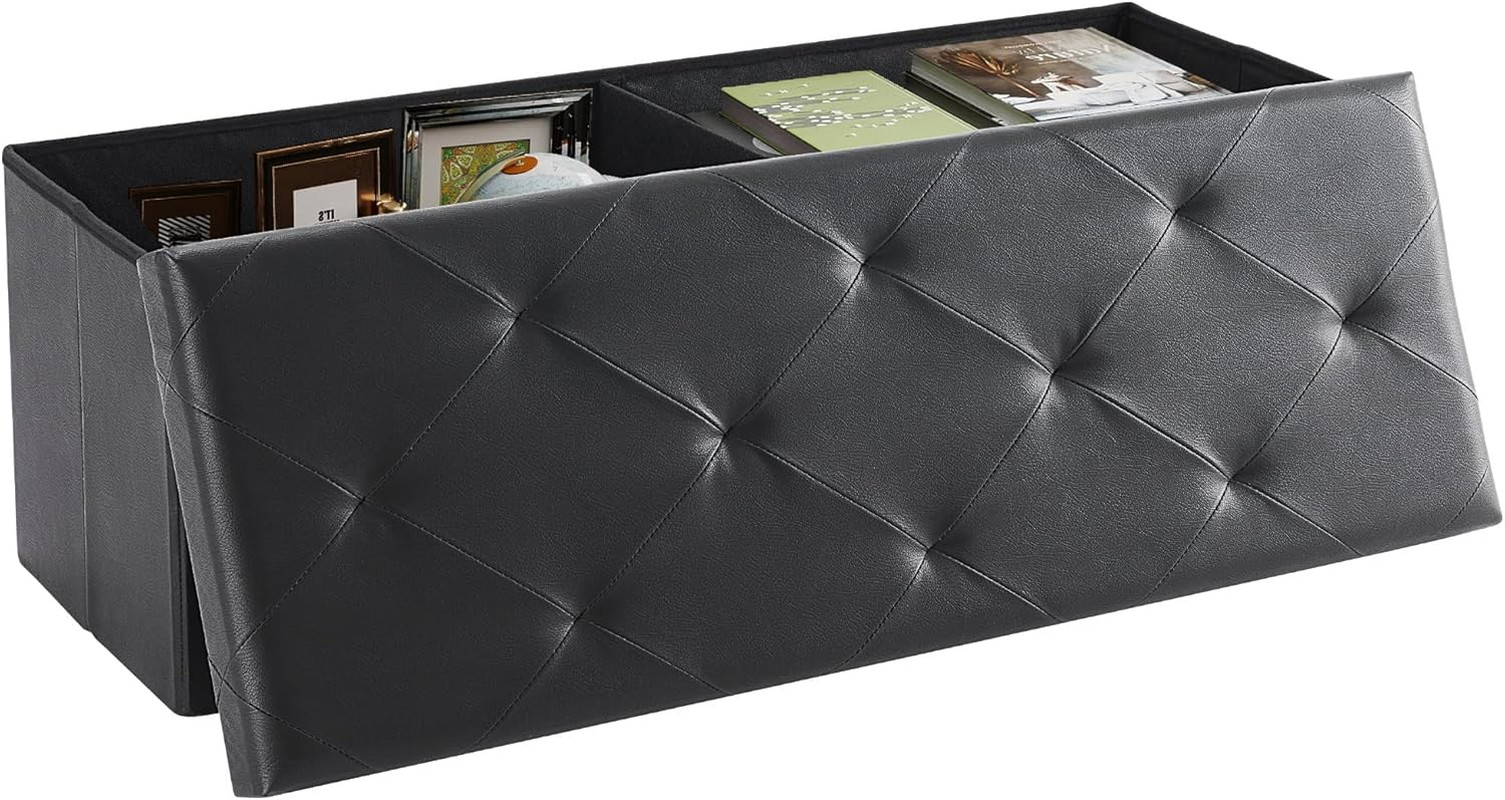DUMOS 43 Inches Foldable Storage Ottoman Bench, Foot Rest Stool, Synthetic Leath gallery