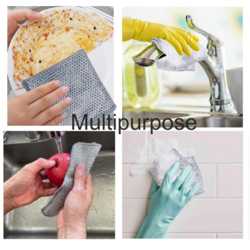 5x Double Layer Wire Dishwashing Rag,Microfiber Cleaning Cloth for Washing Dishe gallery