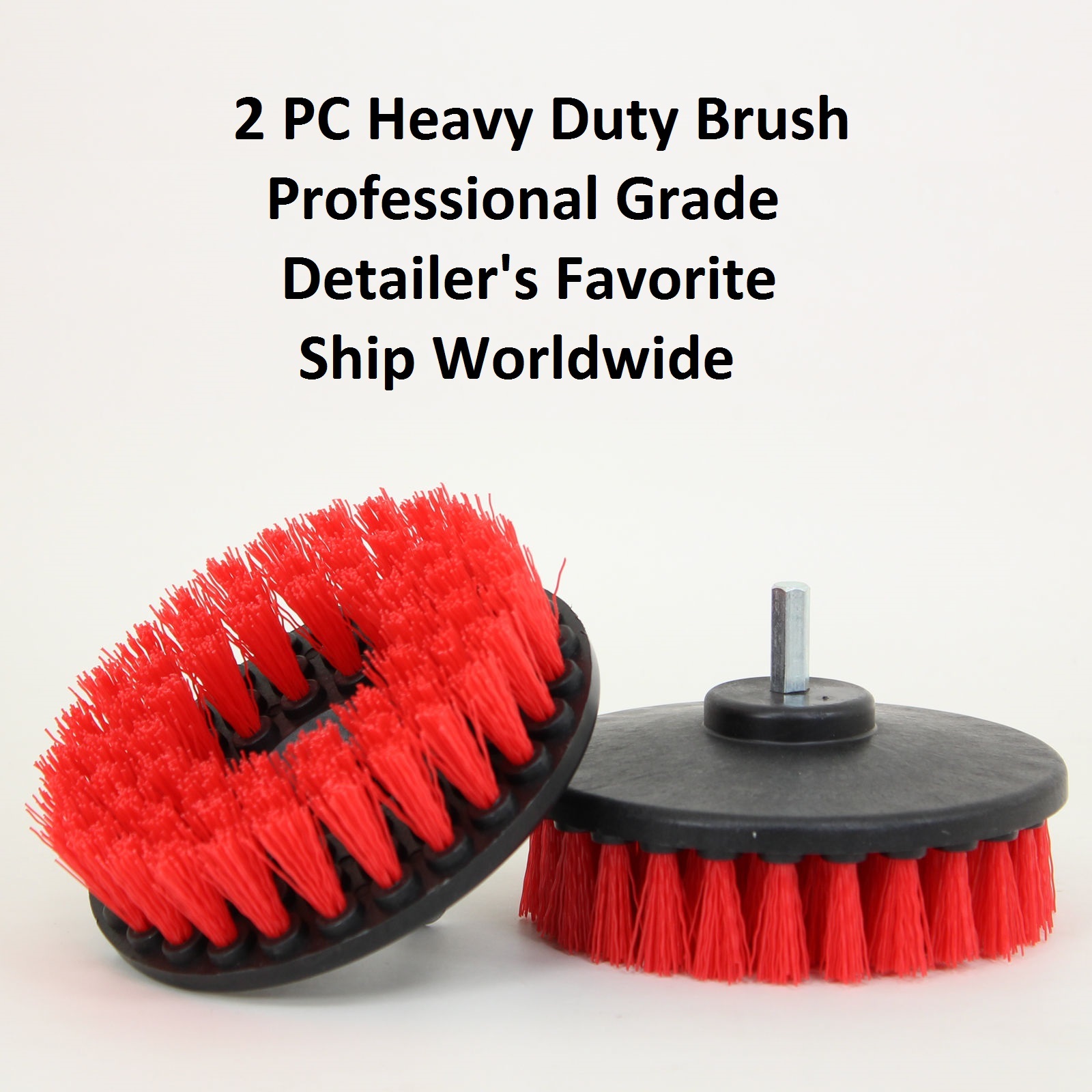 2 Pcs drill brush for Car care Carpet Wall and Tile cleaning HEAVY DUTY (RED) gallery