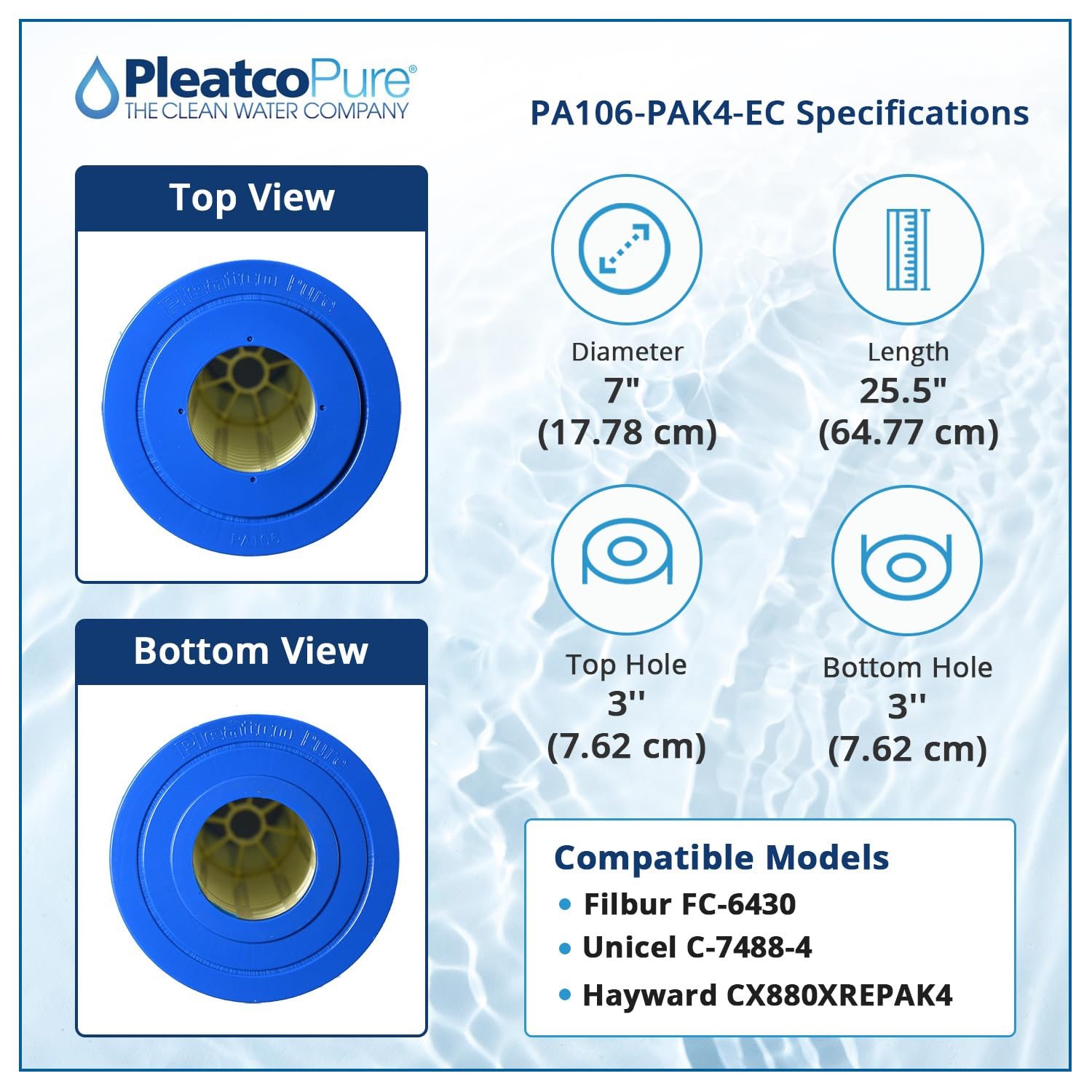 POOLPURE PLF106A Filter Replaces Hayward CX880XRE Pleatco PA106-PAK4 Ultral-A1 gallery