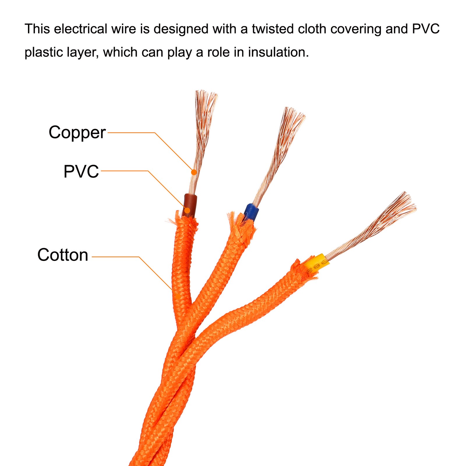 Twisted Cloth Covered Wire 3 Core 18AWG 5m/16.4ft,Electrical Cable,Orange gallery