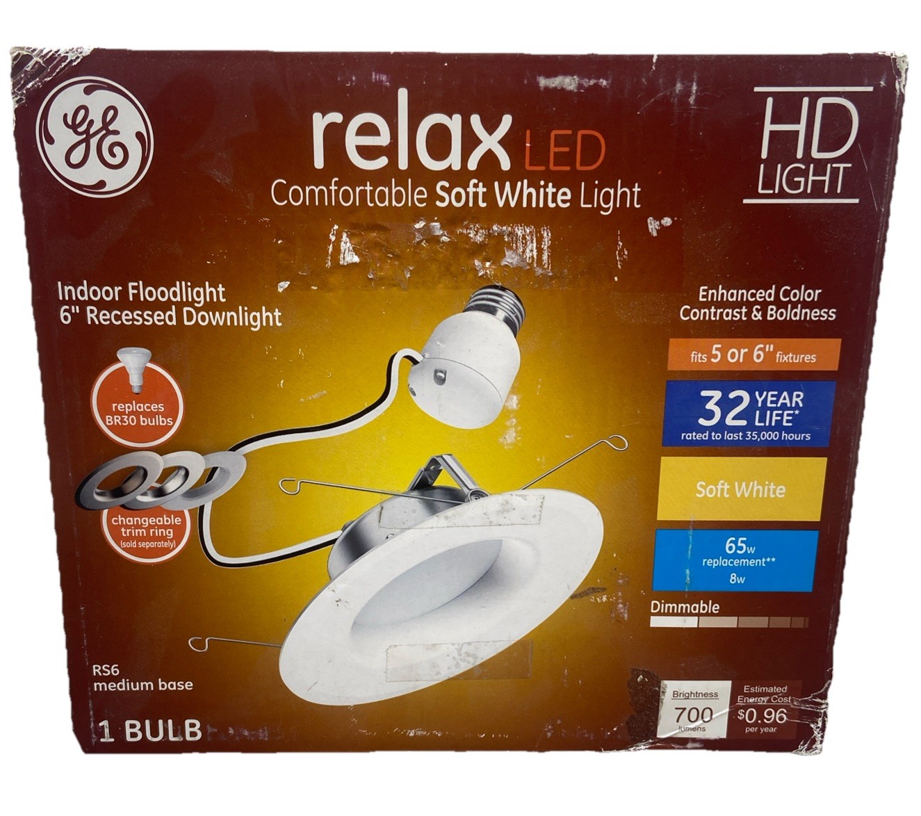47678 GE Relax Integrated LED 5in or 6in 65Watt Equivalent White Round Downlight gallery