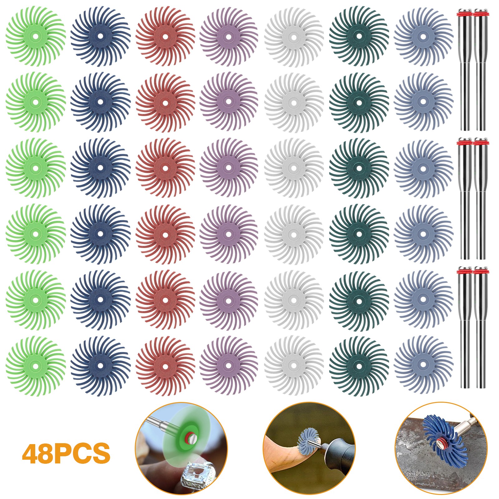 48Pcs 1" Radial Bristle Disc Mix Kit w/ 3mm Mandrels for Rotary Tools 80-2500# gallery