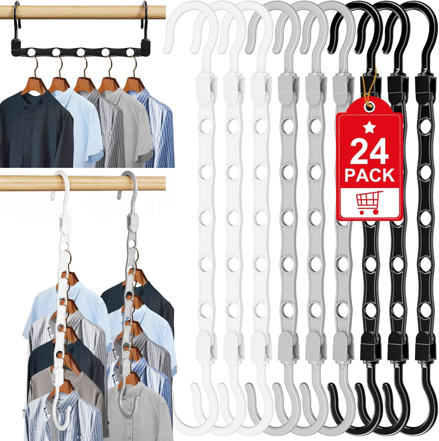 24 Pack Hangers Space Saving Magic Space Saver Storage Smart Plastic Clothes Han gallery