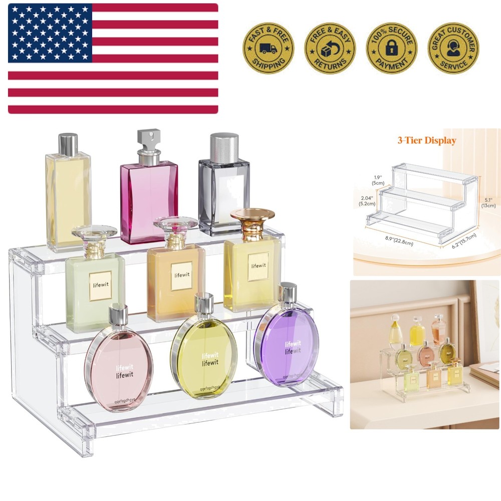 3 Tier Clear Display Riser Stand, Plastic Step Display Shelves, Tool-free Ass...