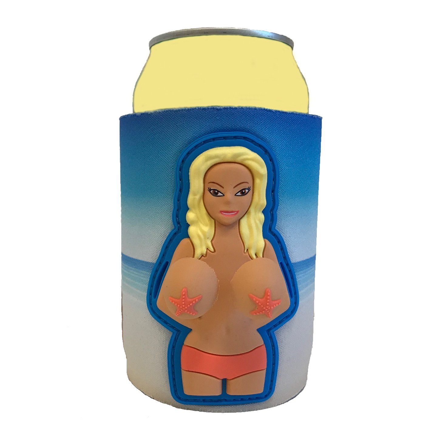 Bobblehead Style Motorboating Can Koozie Huggie Cooler Black Hair, Red Bottoms gallery