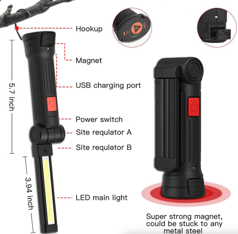 Rechargeable LED COB Work Light Mechanic Flashlight Lamp Magnetic Base Bright gallery