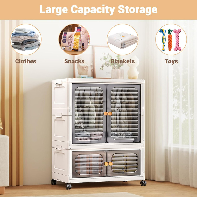Stackable Storage Bins, Plastic Collapsible Storage Containers with Doors, Wheel gallery