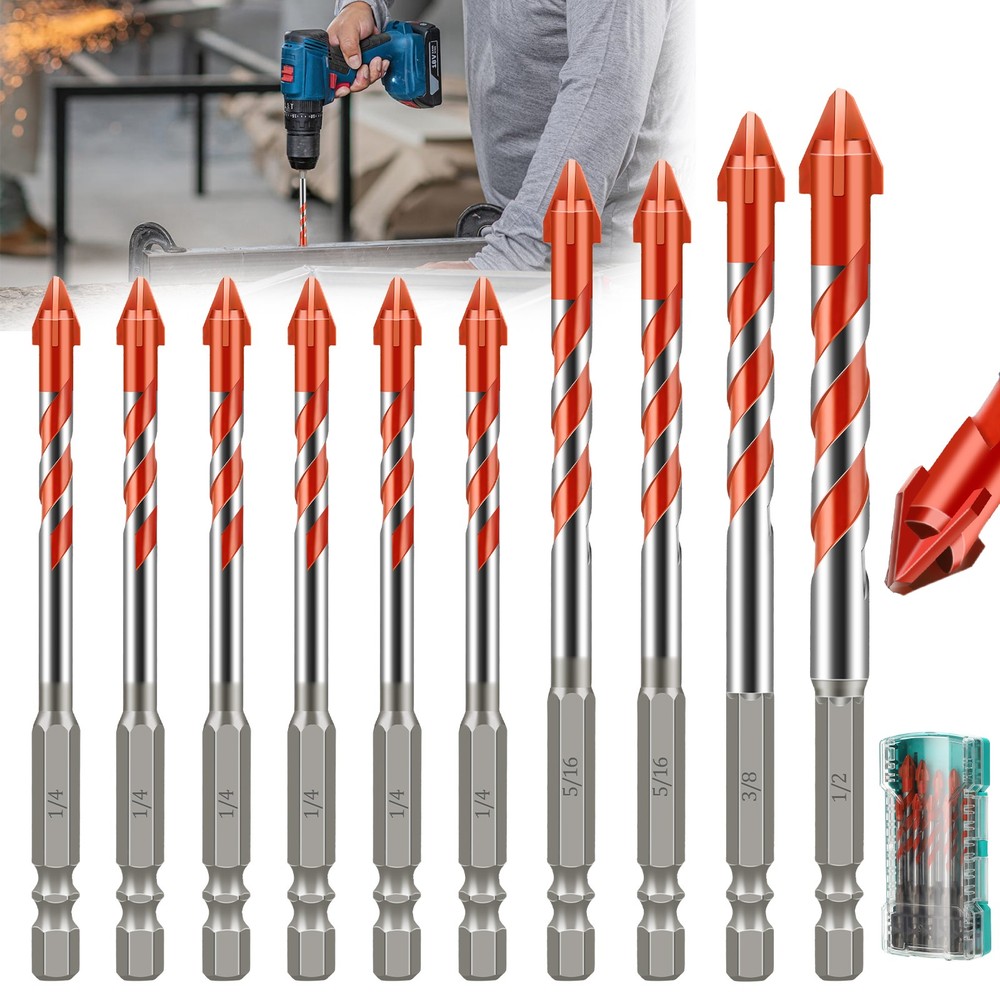 10x Four-Blade Eccentric Drill Bit 1/4" 5/16" 3/8" 1/2" for Masonry Glass Tile
