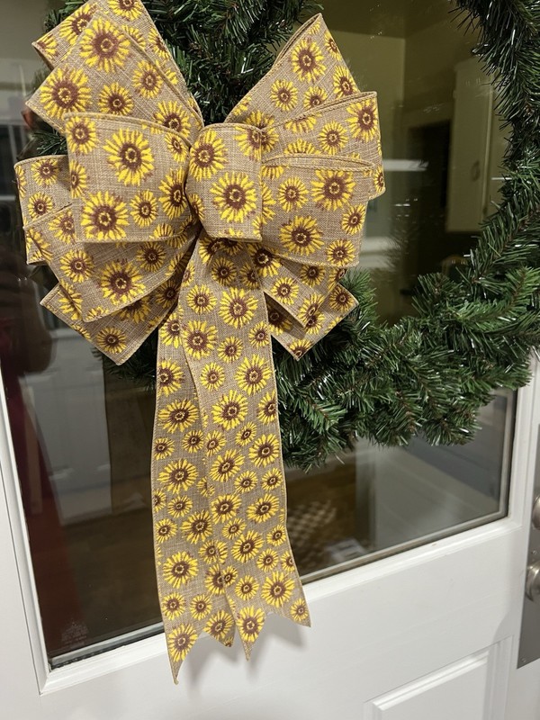 Handmade Large Spring Summer Fall Sunflower Bow 10 x 16 Tan Yellow Brown Flowers gallery