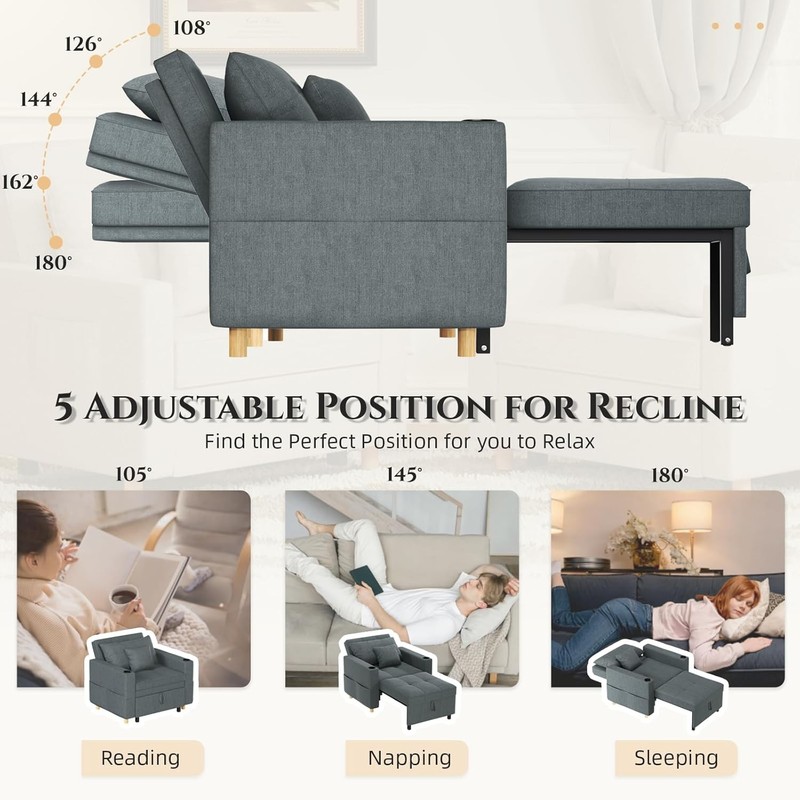3-in-1 Pull Out Single Sofa 38" Extra Wide Convertible Sleeper Chair Chair Bed gallery