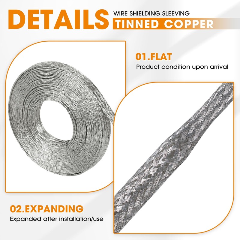 SUNNAREPOON Tinned Copper Wire Shielding Sleeve, 1/4inch - 12ft, Silver gallery