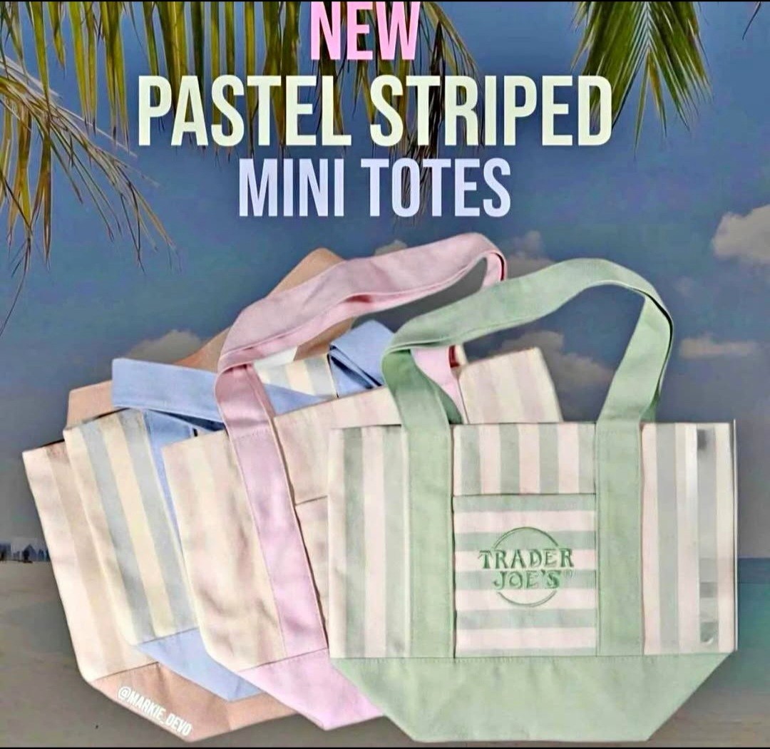 Trader Joe's Striped Mini Pastel Tote Bag Set, 4 Pack Canvas Reusable Multicolor gallery