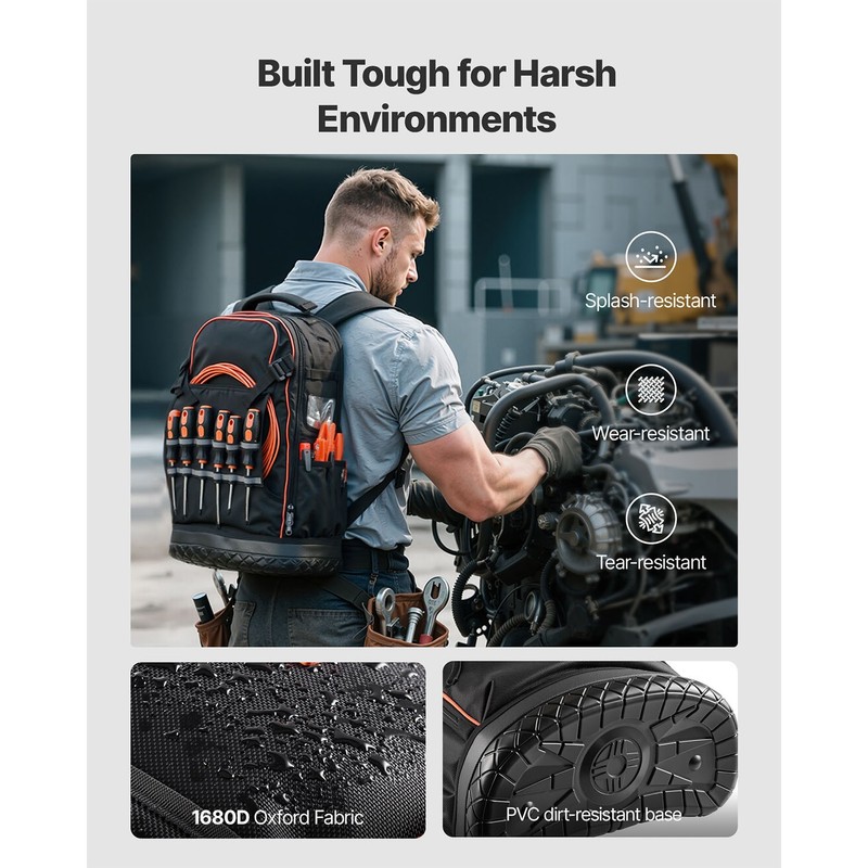 Tool Backpack 65 Pockets Tear-resistant Jobsite Backpack for Electrician gallery