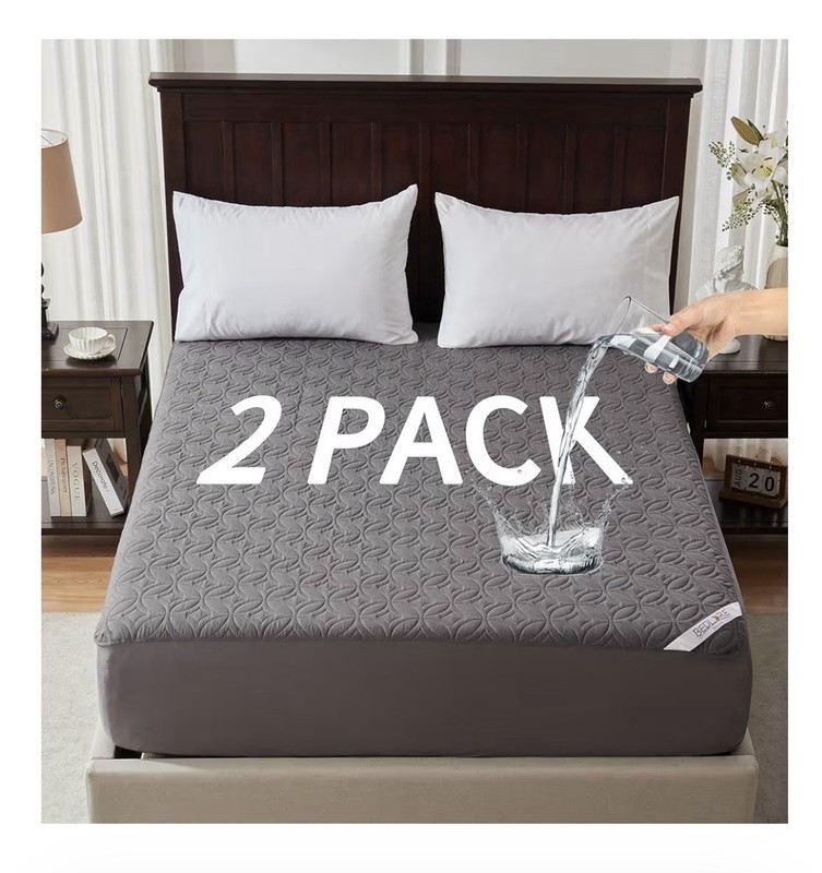 Bedlore King Gray Waterproof Breathable Quilted Mattress Pad 2 Pack Washable gallery