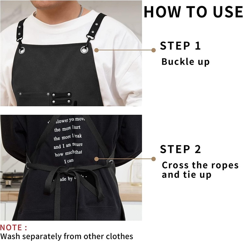 1 pc Thick Waterproof Canvas Apron with Pockets Adjustable Crossback Design gallery