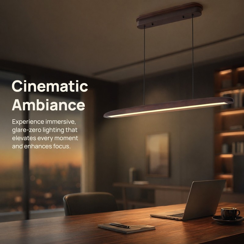 39 in 3CCT Remote Walnut Linear LED Pendant Chandelier Living Room Light Fixture gallery