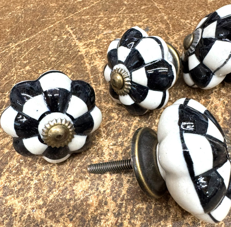 2 Checkered Ceramic Courtly Check Knobs Cabinet Pulls Furniture Hardware Childs gallery