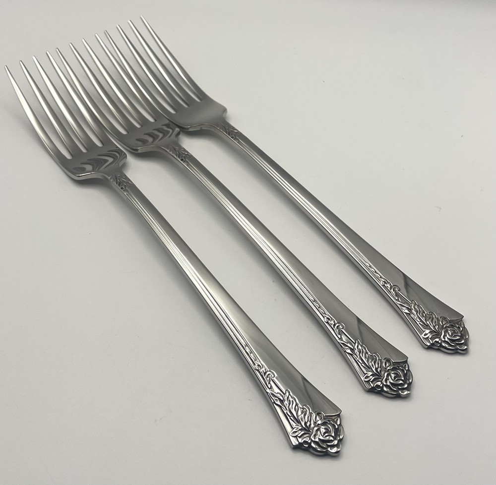 (3) Oneida Heirloom Cube DAMASK ROSE Stainless Dinner Fork Lot ~ 8 1/8”