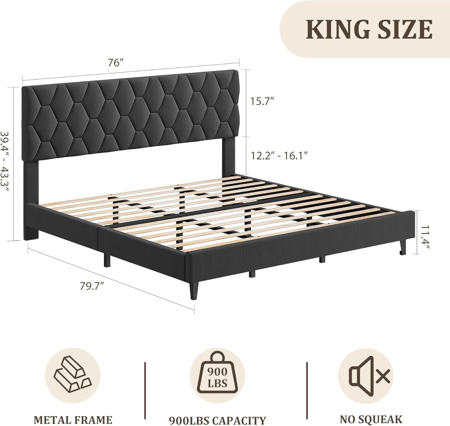 King Size Bed Frame with Headboard Heavy-Duty Platform Bed Frame Easy Assembly gallery
