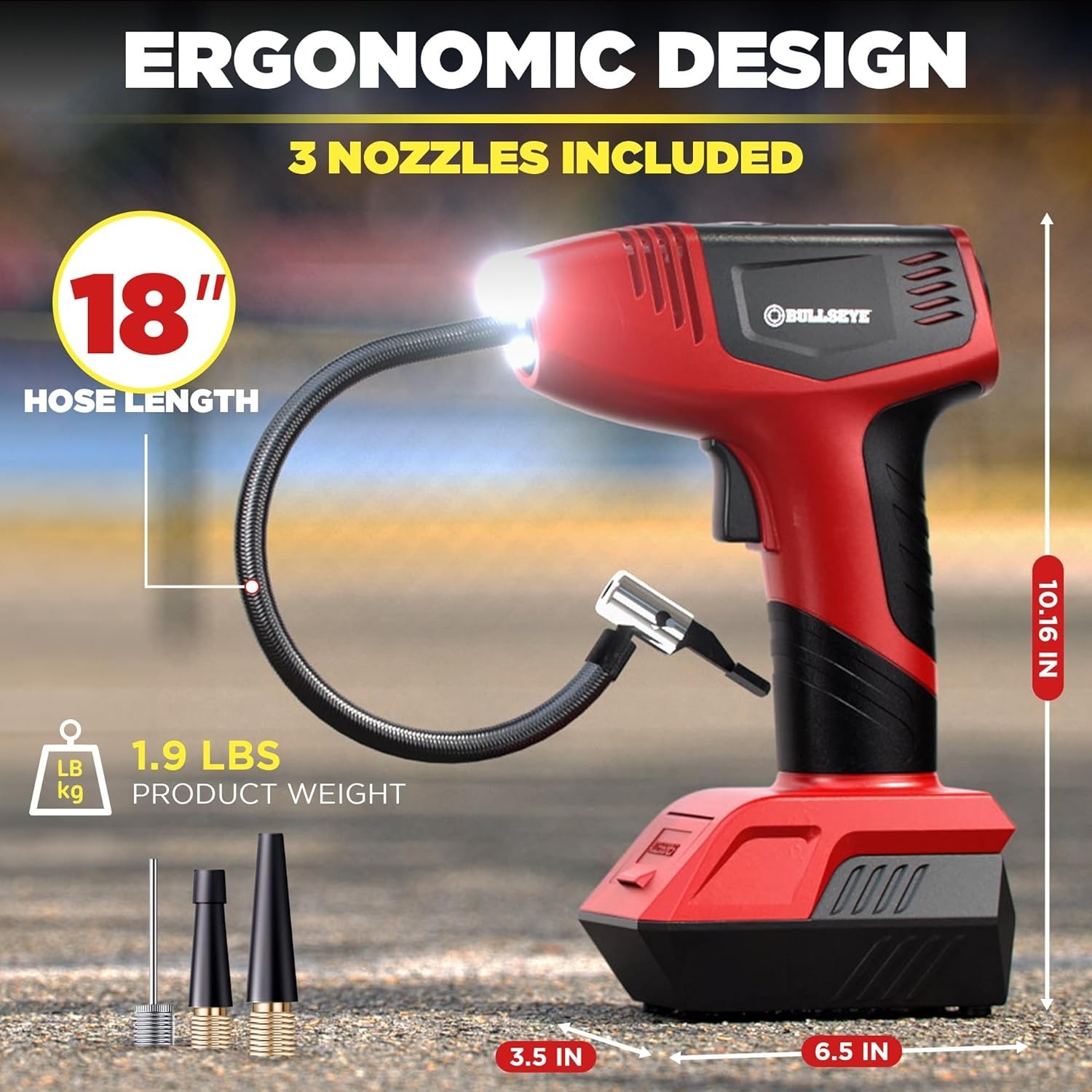 Bullseye Pro Portable Rechargeable Tire Inflator with Digital Pressure Gauge gallery
