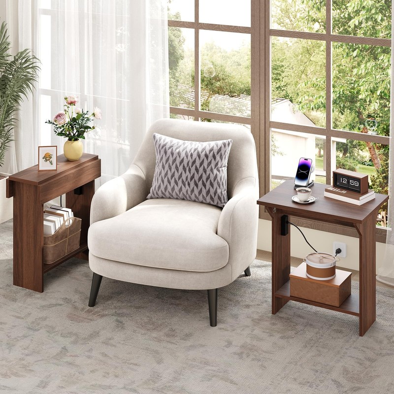 End Table with Charging Station, Foldable Narrow Side Table, Narrow Nighstand... gallery
