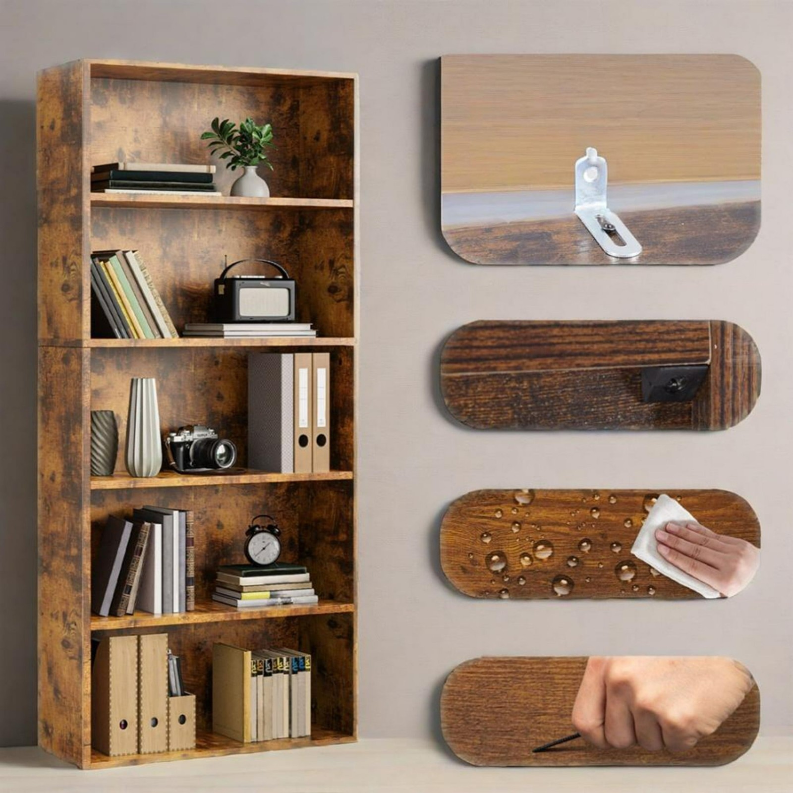 CONCETTA 5 Shelf Bookcase 53" Tall Open Bookshelf Classic Rust Free Ship gallery