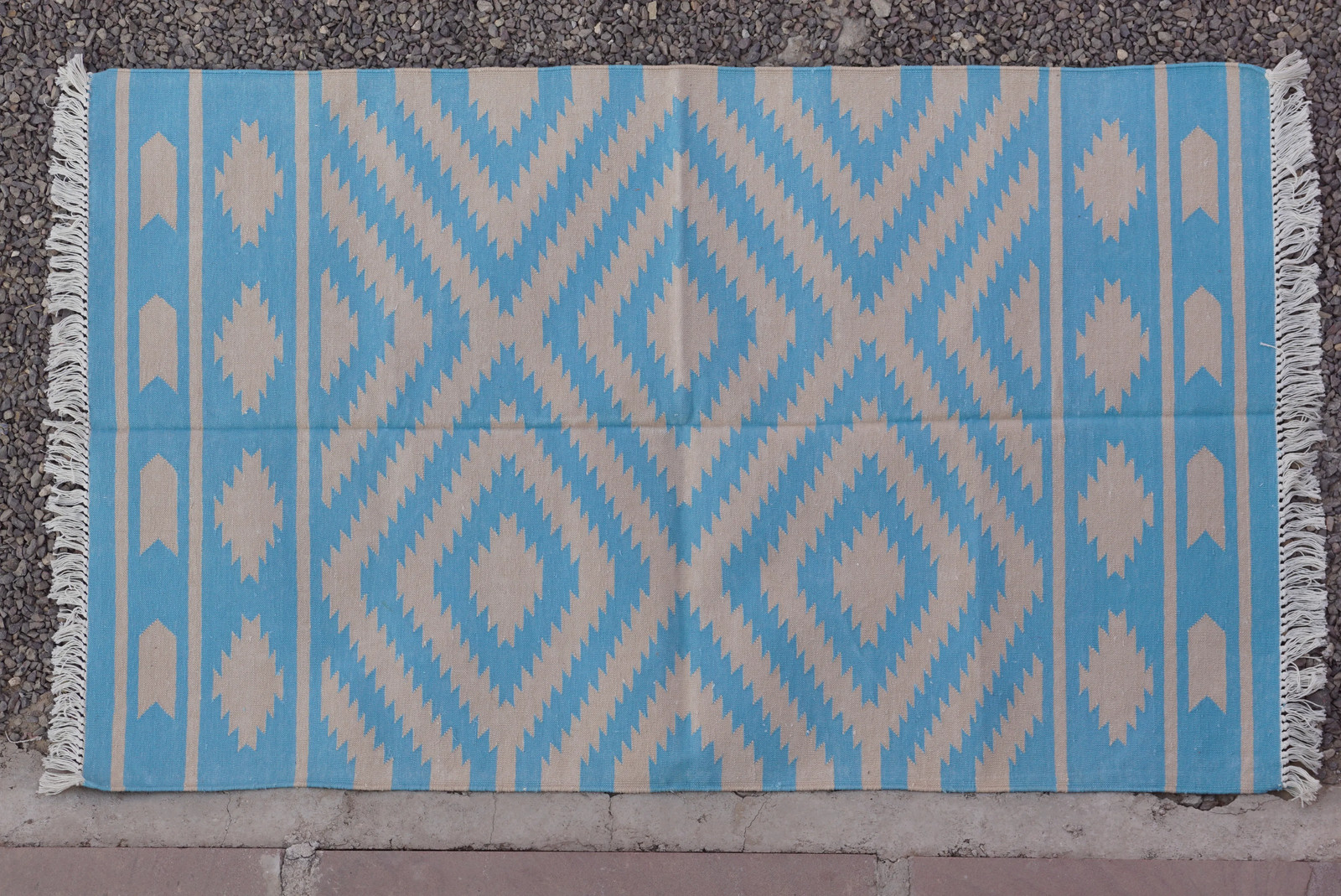 Rugmoda Cotton Blue Beige Diamond Geometric 3x5 ft Flatweave Area Rug for Bedroo gallery