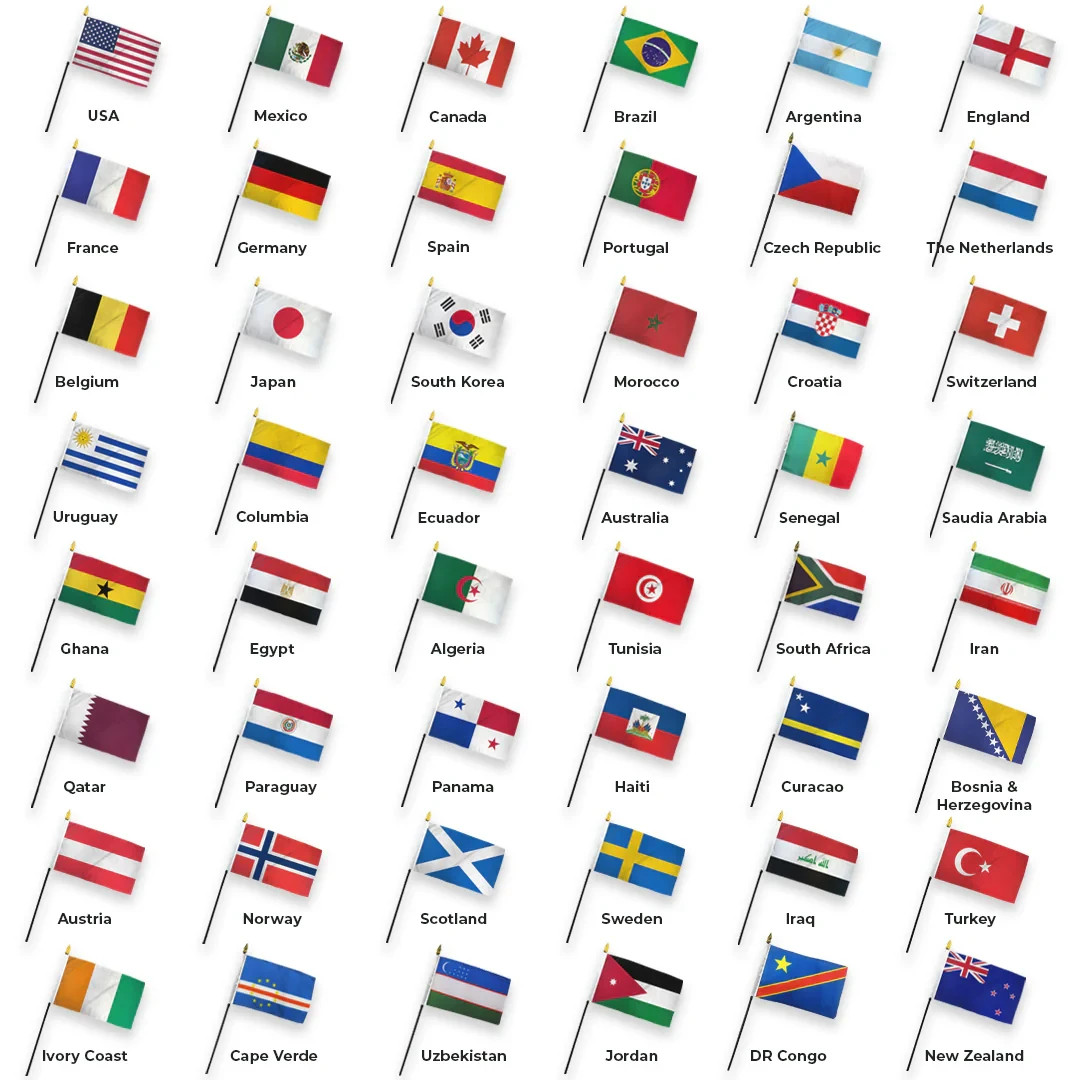 World Cup 2026 Stick Flags 48 Countries 4x6in Desk Flag Set with Gold Bases gallery