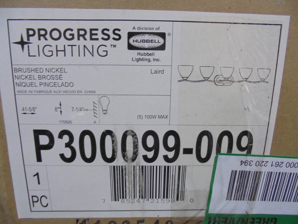 Progress Light Laird Collection 41-5/8 in. 5-Light Brushed Nickel Etched Glass