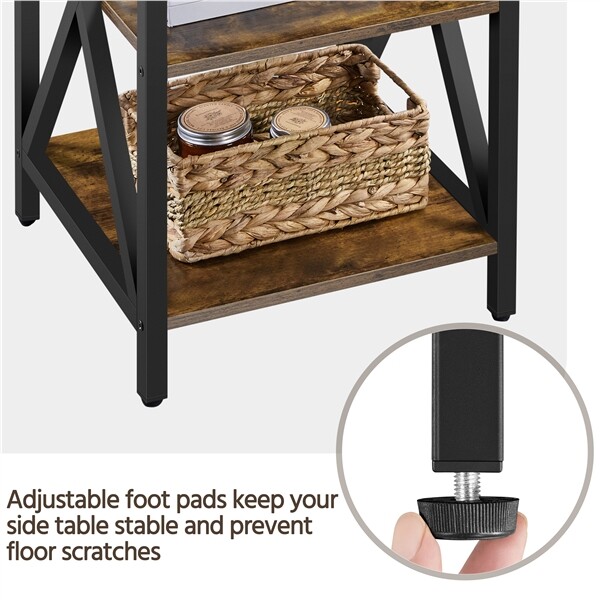 3 Tier Rustic End Table Industrial X Shape Small Wooden Side Table Living Room gallery