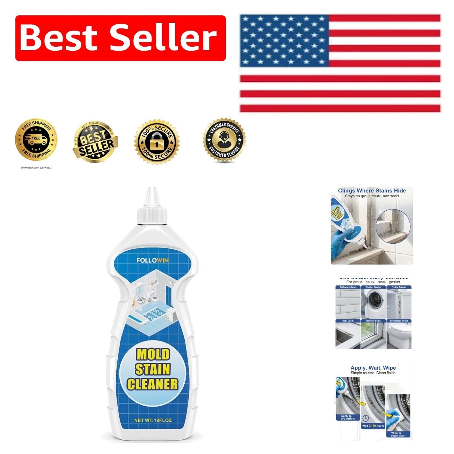 Non-Drip Mold and Mildew Remover Gel for Effective Household Cleaning - 18 Fl Oz gallery
