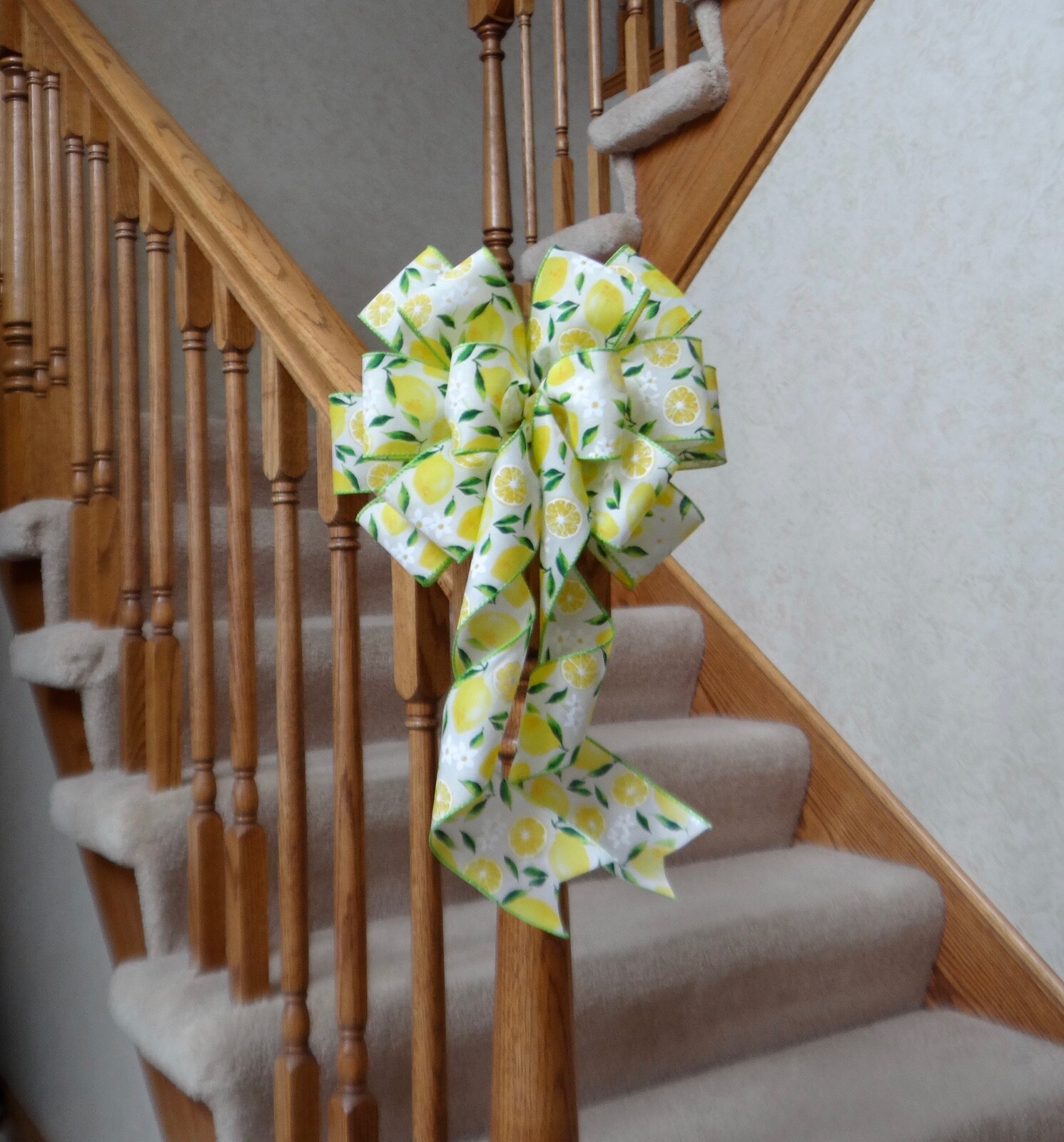 10" WIDE SPRING/SUMMER BOW WITH LEMONS & FLOWERS FOR WREATHS LANTERNS SIGNS ETC. gallery