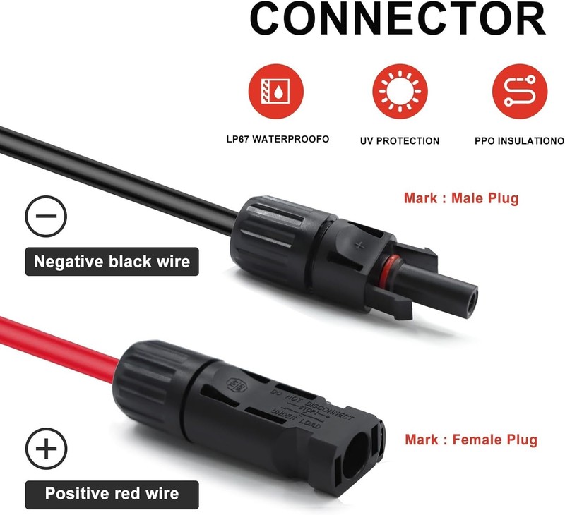 Durable 50FT Solar Extension Cable with Versatile Connectors - 10AWG Design gallery