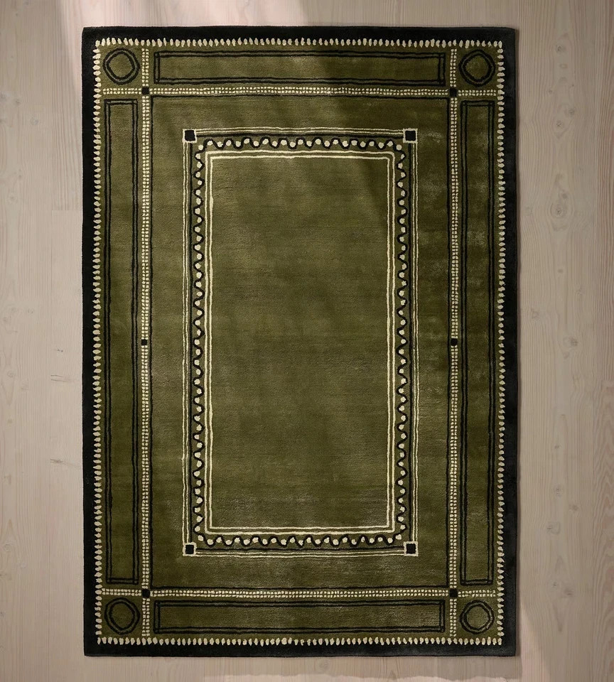 Hand Tufted Wool Area Rug Olive Green Modern Geometric Handmade gallery